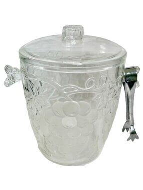 Ice bucket with Insert and Tongs 4pc Clear Acrylic Embossed Grape Cluster 3.5qt